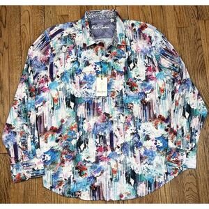 NWT Robert Graham Men's Gamymede Button Up Flip Cup Watercolor Stretch Shirt 3XL